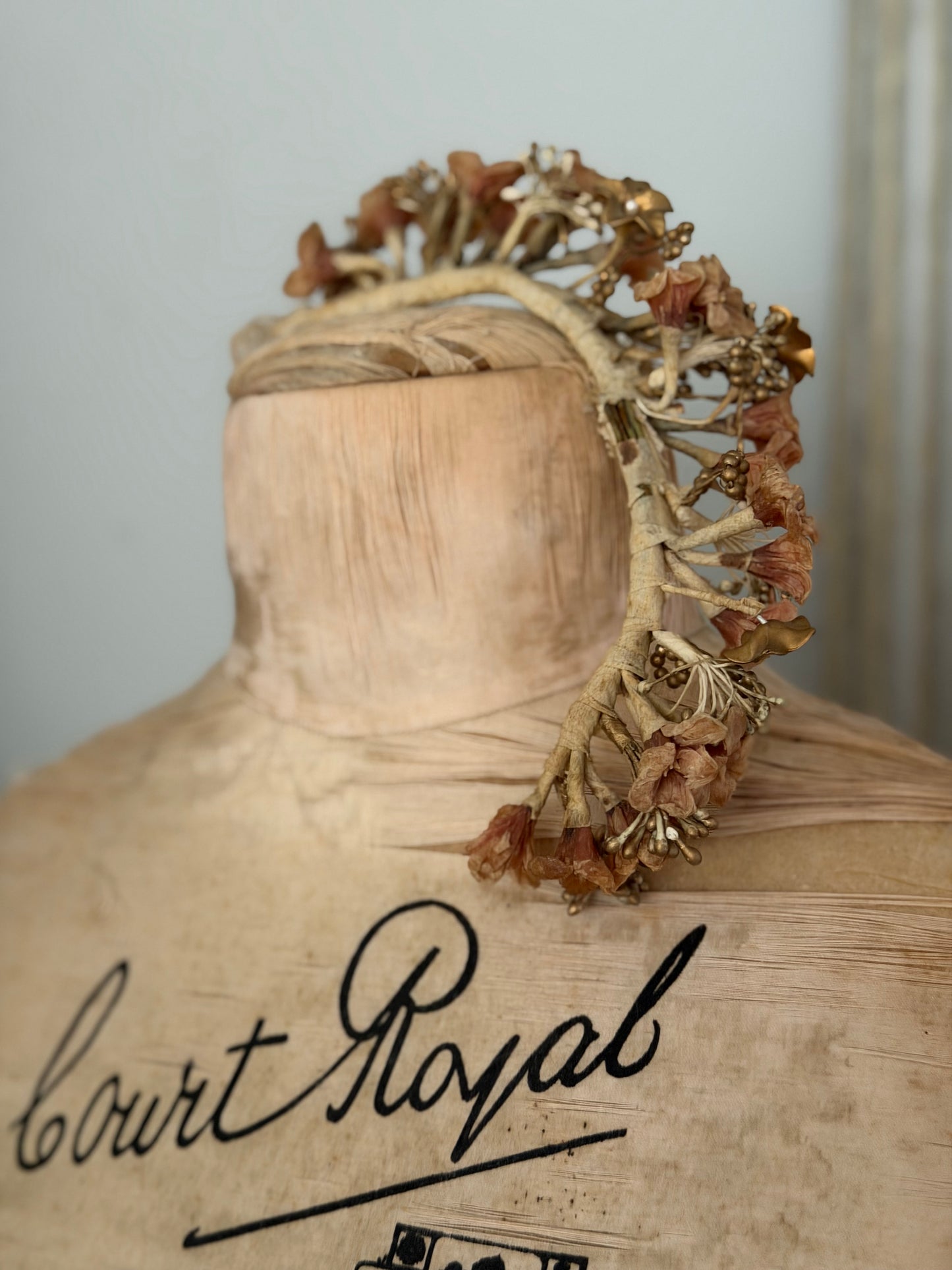Antique French Coral Petite Orange Blossom Flower Crown