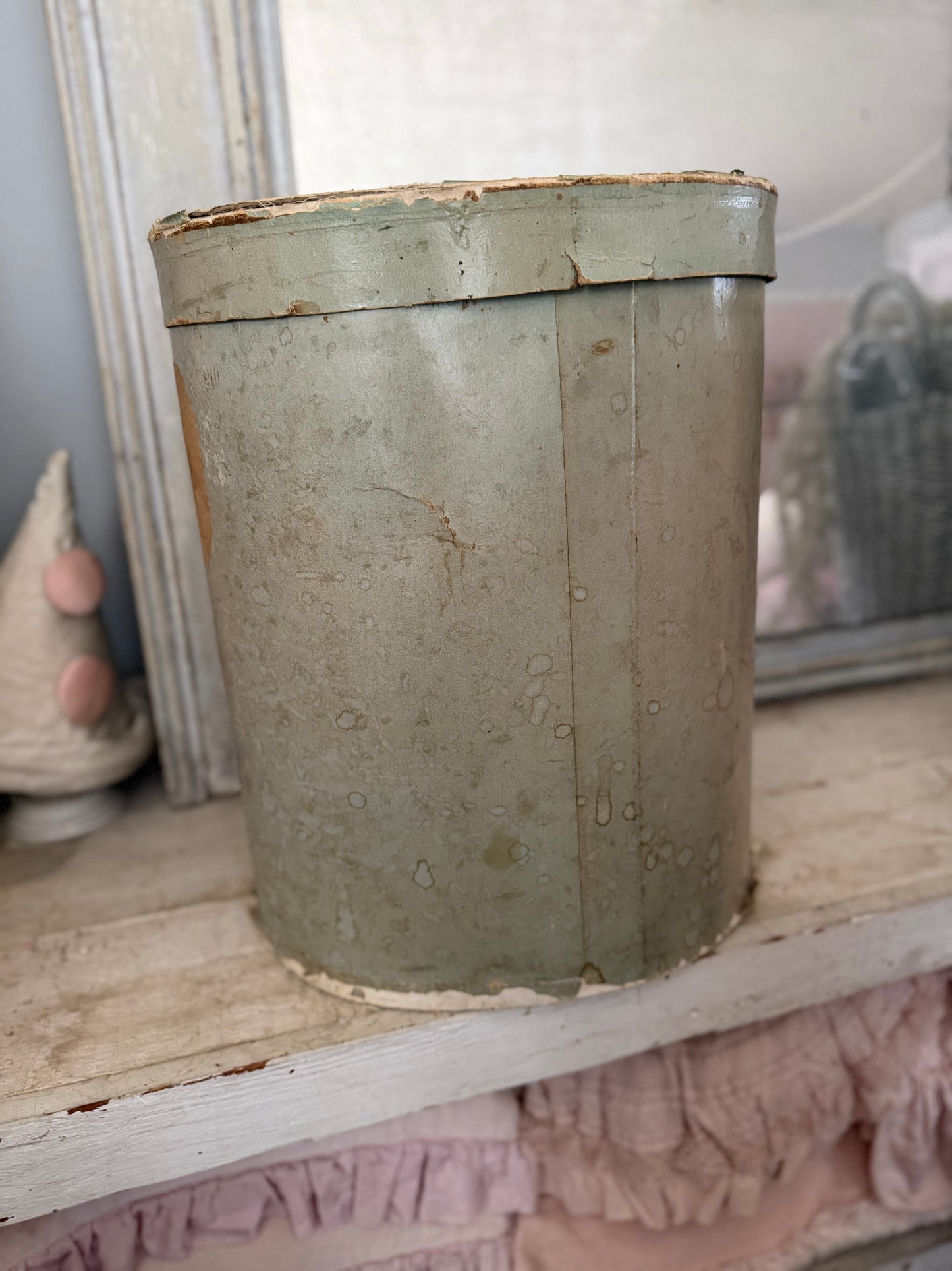 RARE Antique XL French Green Hat Box
