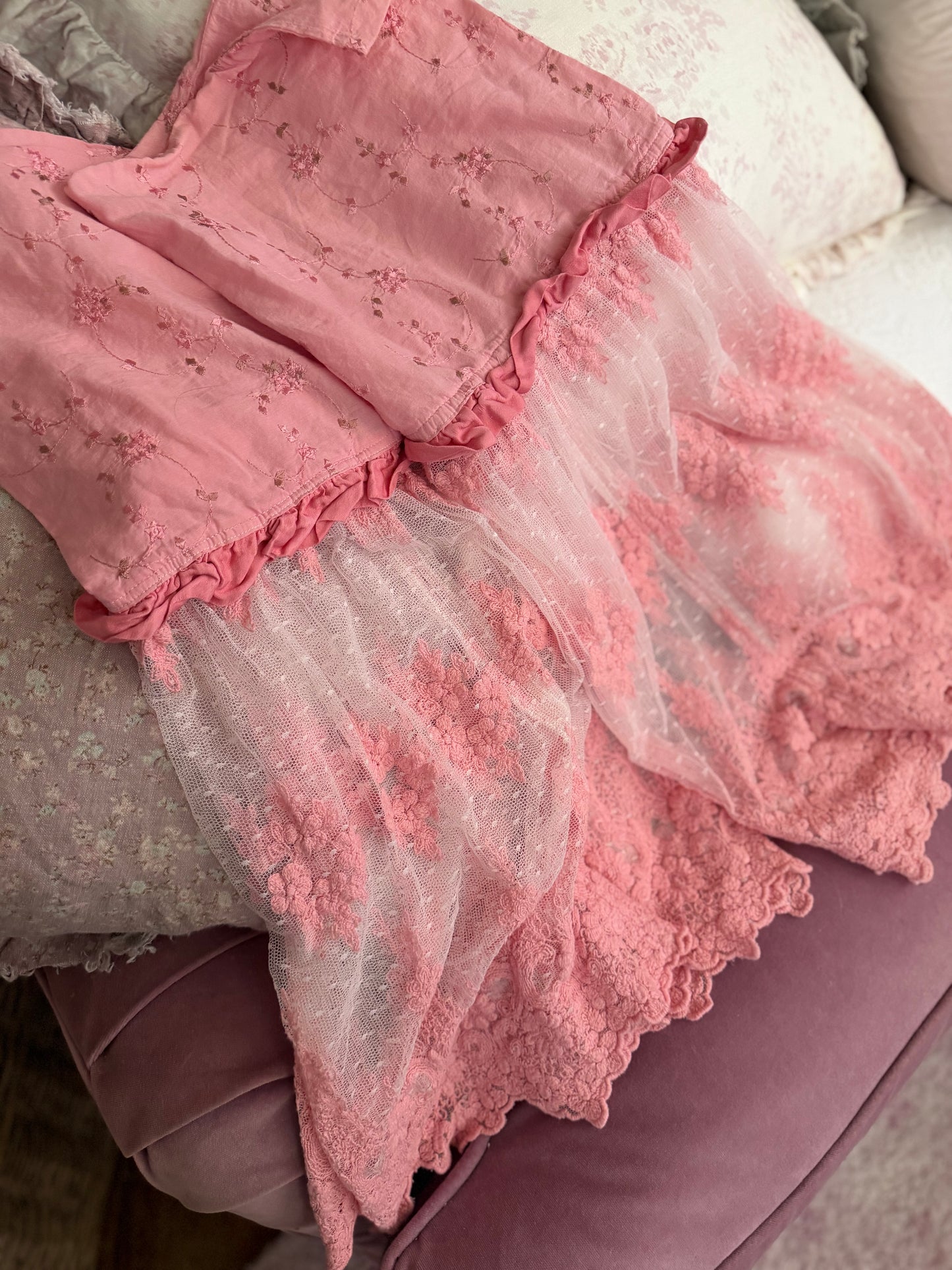 Pair Bella Notte Pink Olive Lace Pillowcases