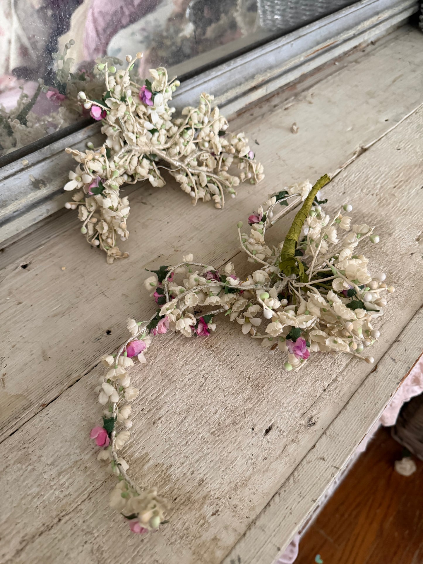 Antique French Bridal Millinery Headpiece Bouquet Lily of the Valley