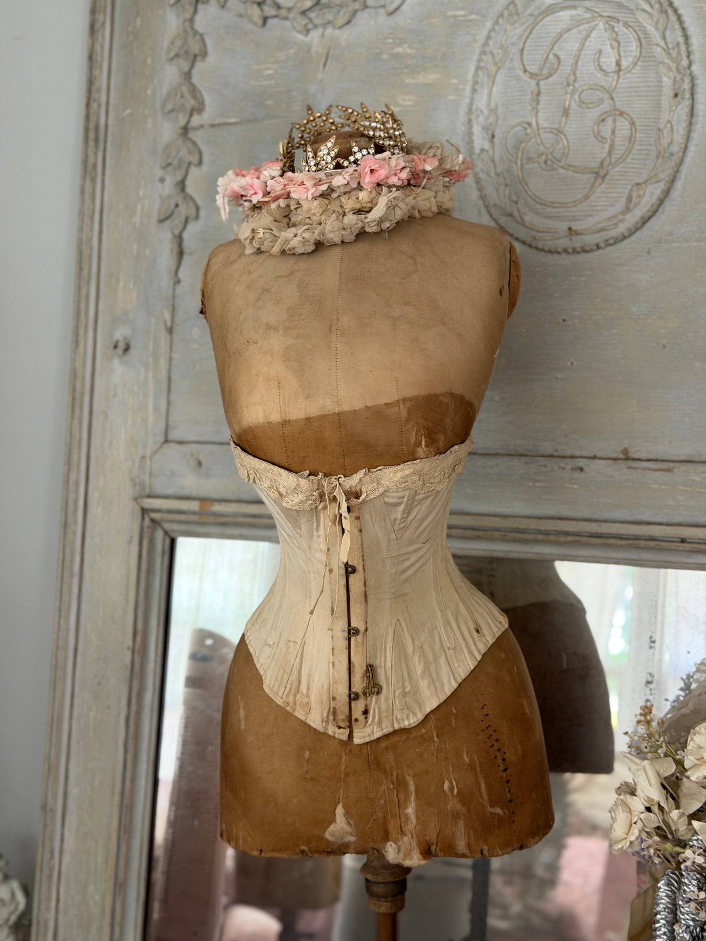 Antique Tabletop Wasp Waist Corset Mannequin