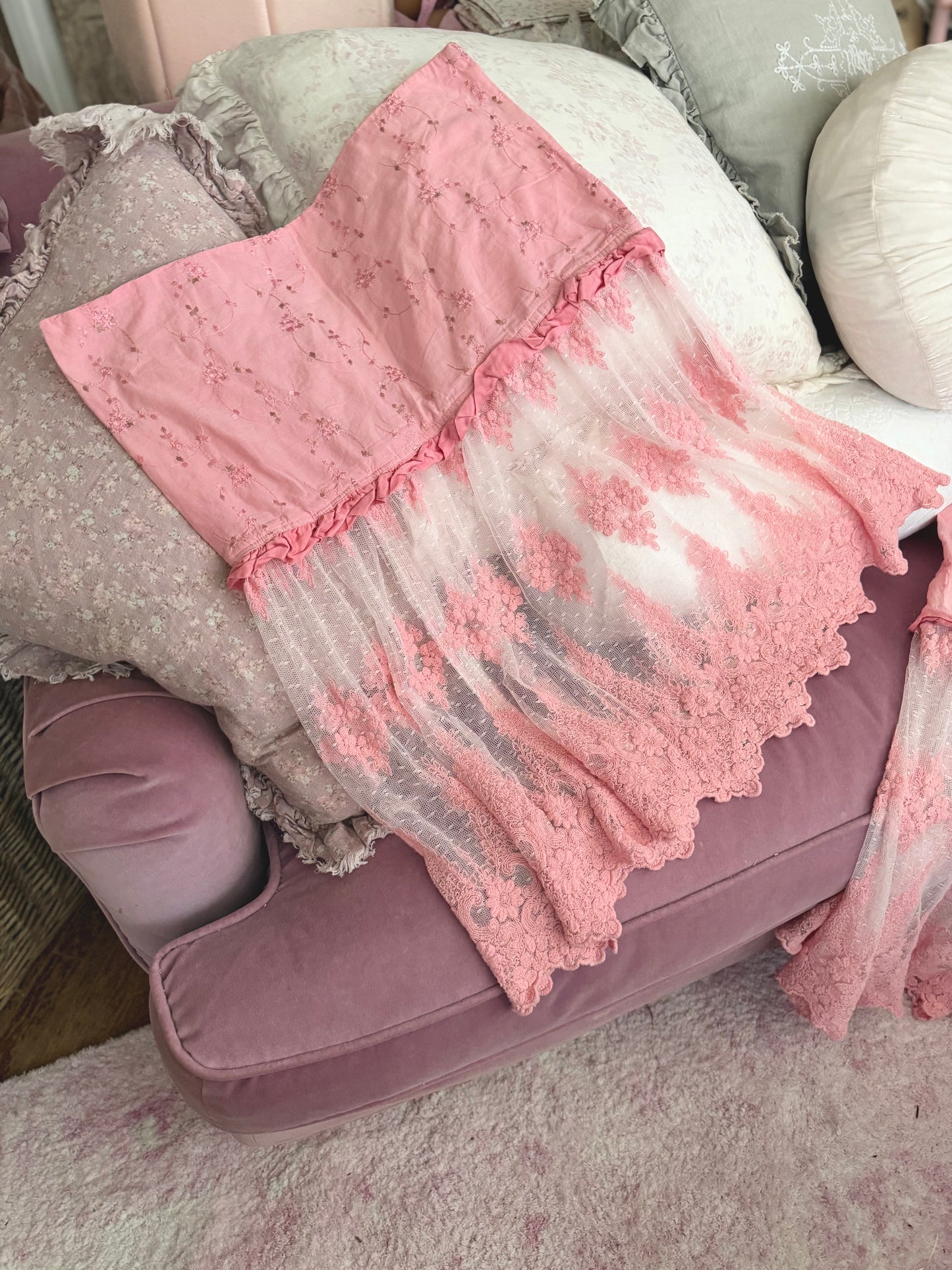 Pair Bella Notte Pink Olive Lace Pillowcases