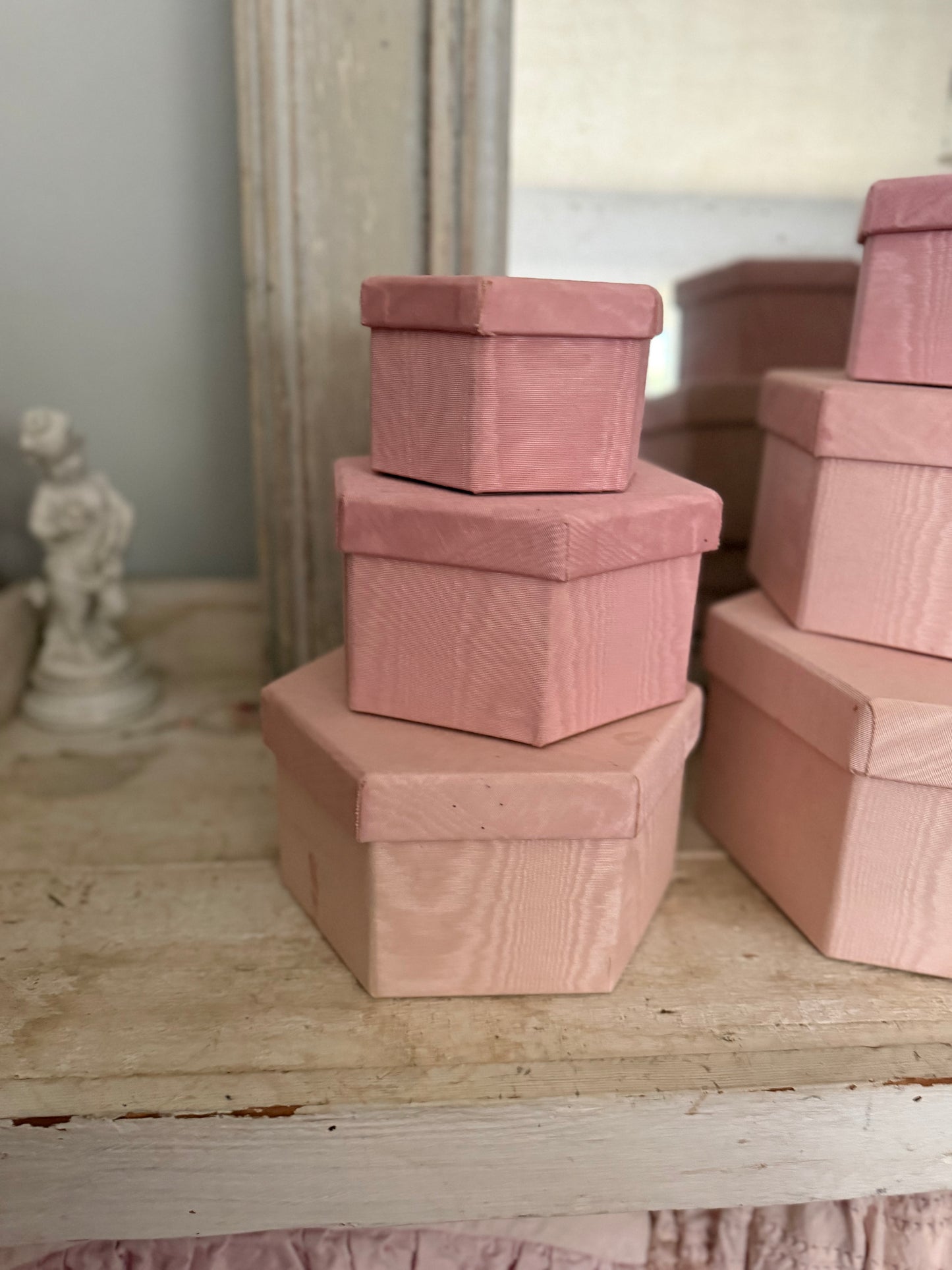 Collection 9 Vintage Pink Moire Fabric Nesting Boxes