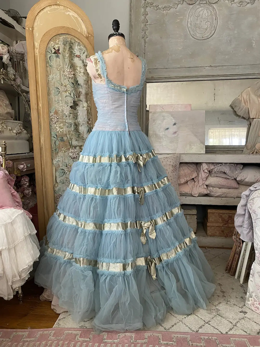 Vintage Blue Prom Dress Lamè Bows