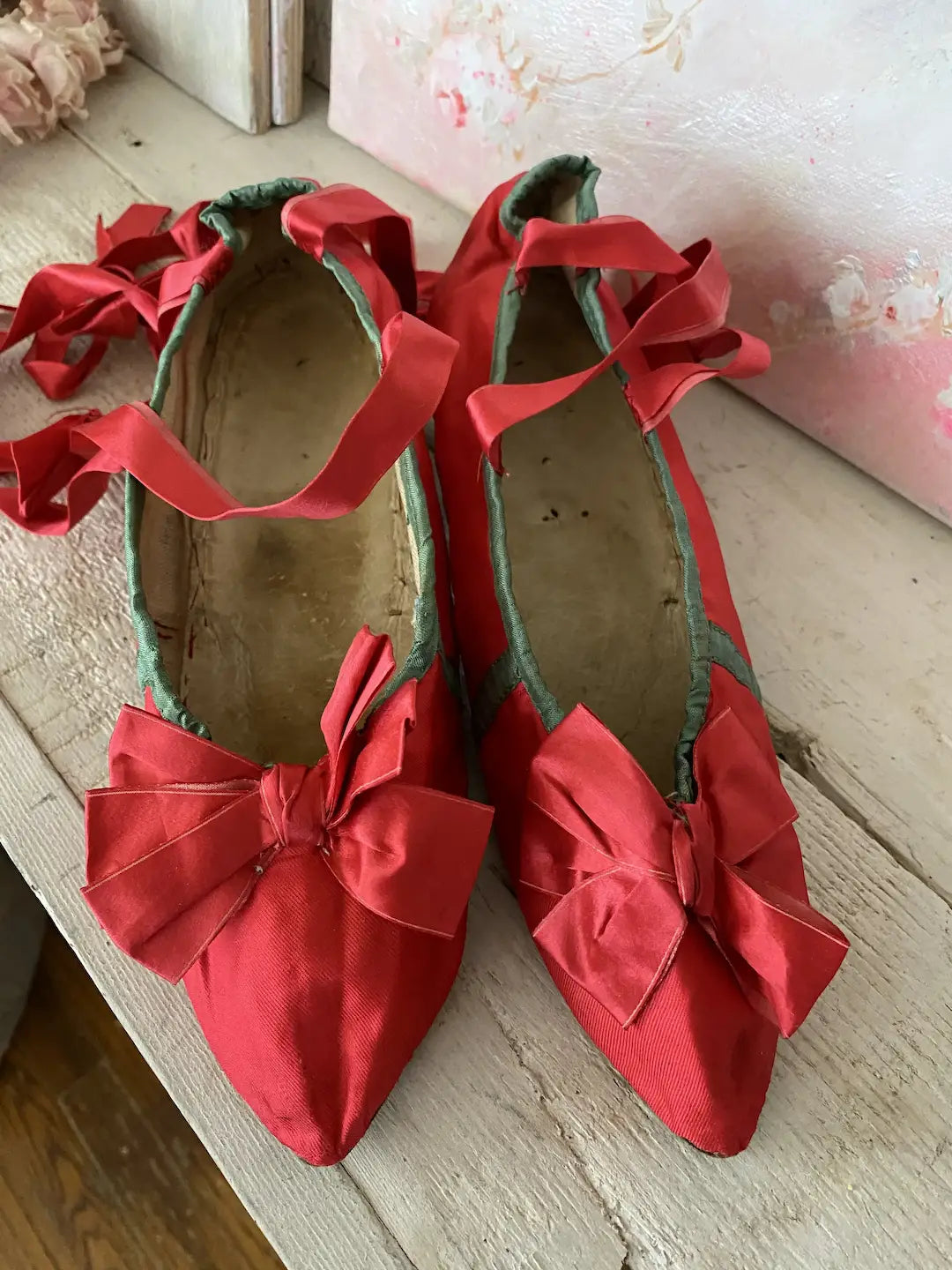 Antique 18th Century 1700s Marie Antoinette Era Red Shoes