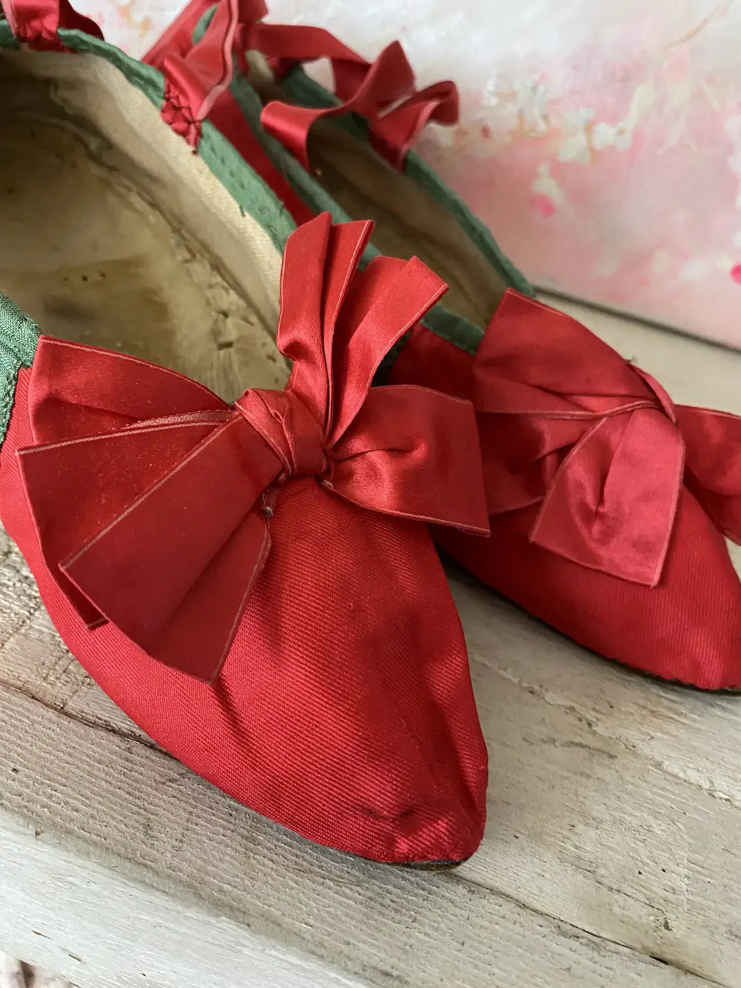 Antique 18th Century 1700s Marie Antoinette Era Red Shoes