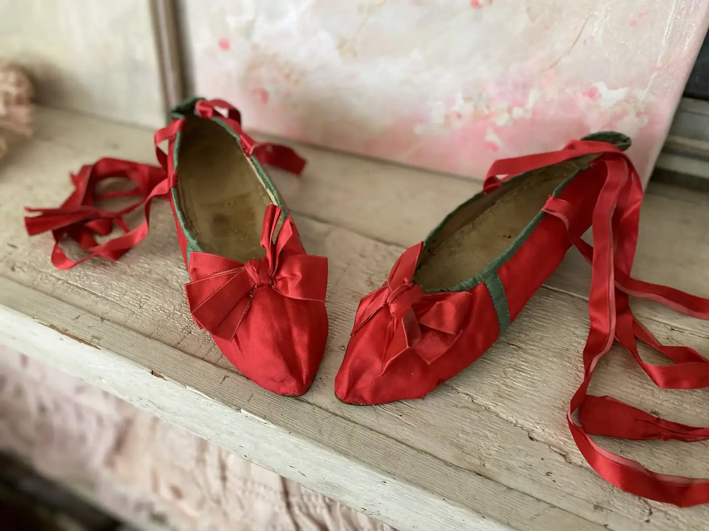 Antique 18th Century 1700s Marie Antoinette Era Red Shoes