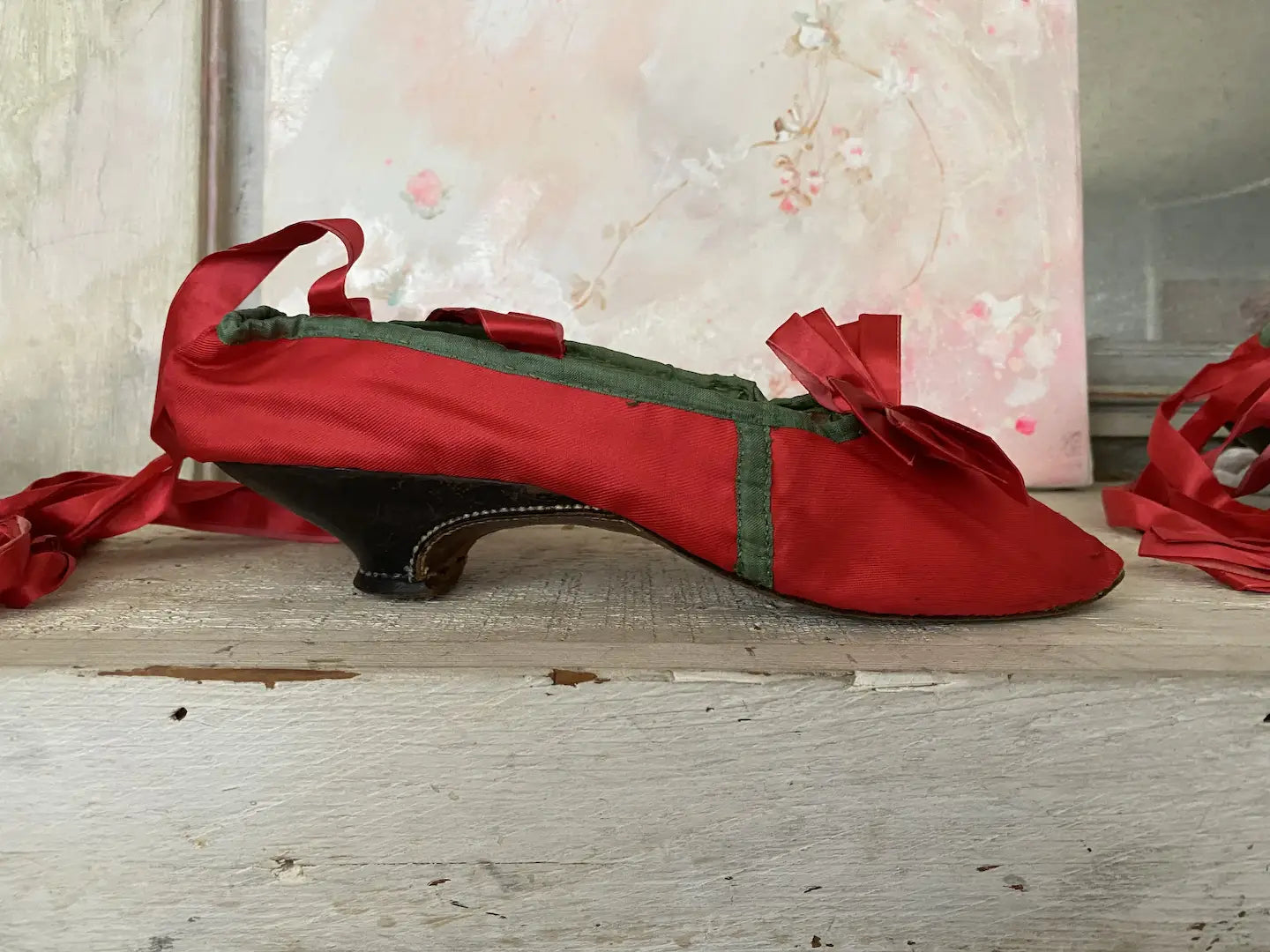 Antique 18th Century 1700s Marie Antoinette Era Red Shoes