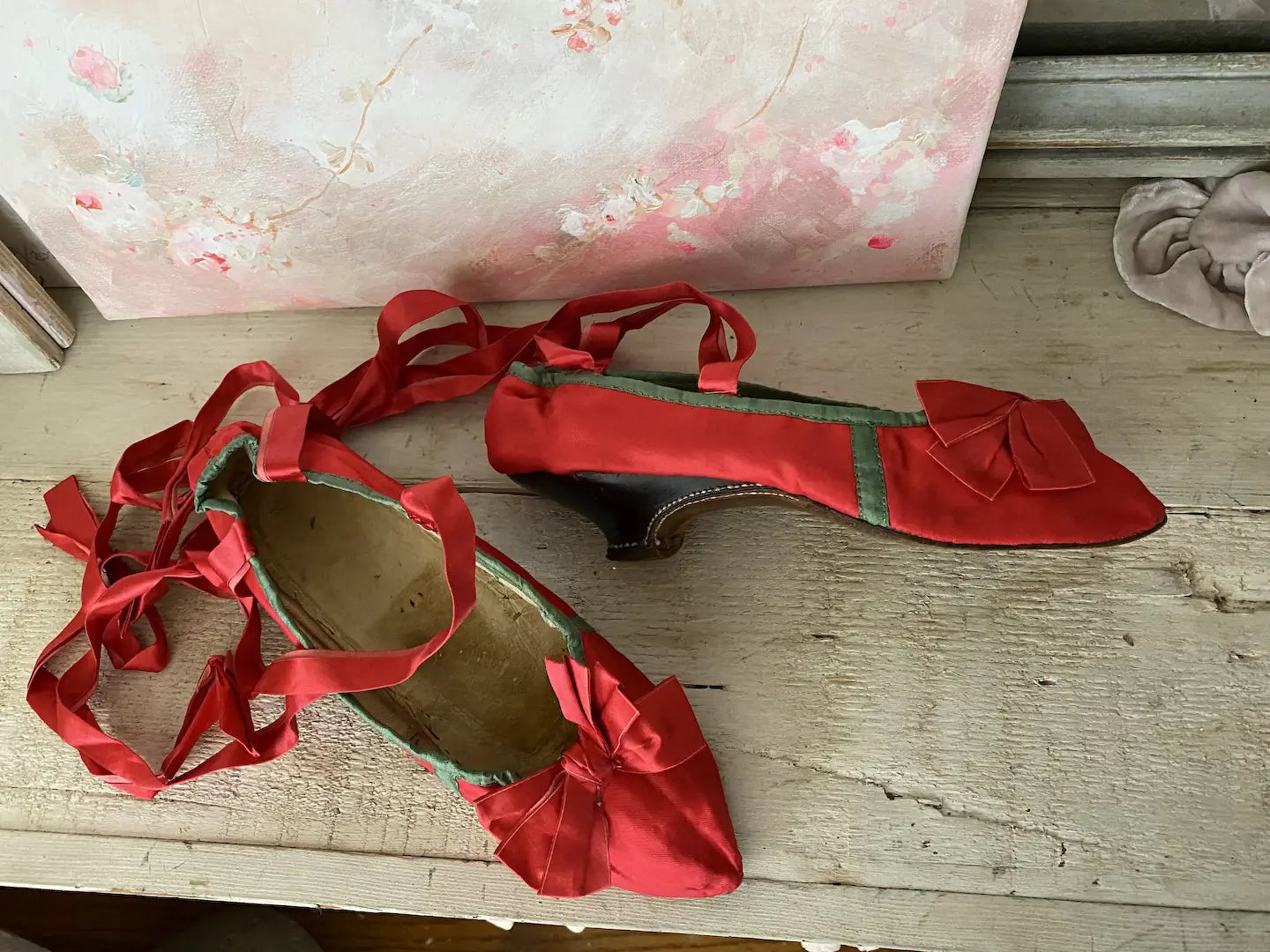 Antique 18th Century 1700s Marie Antoinette Era Red Shoes