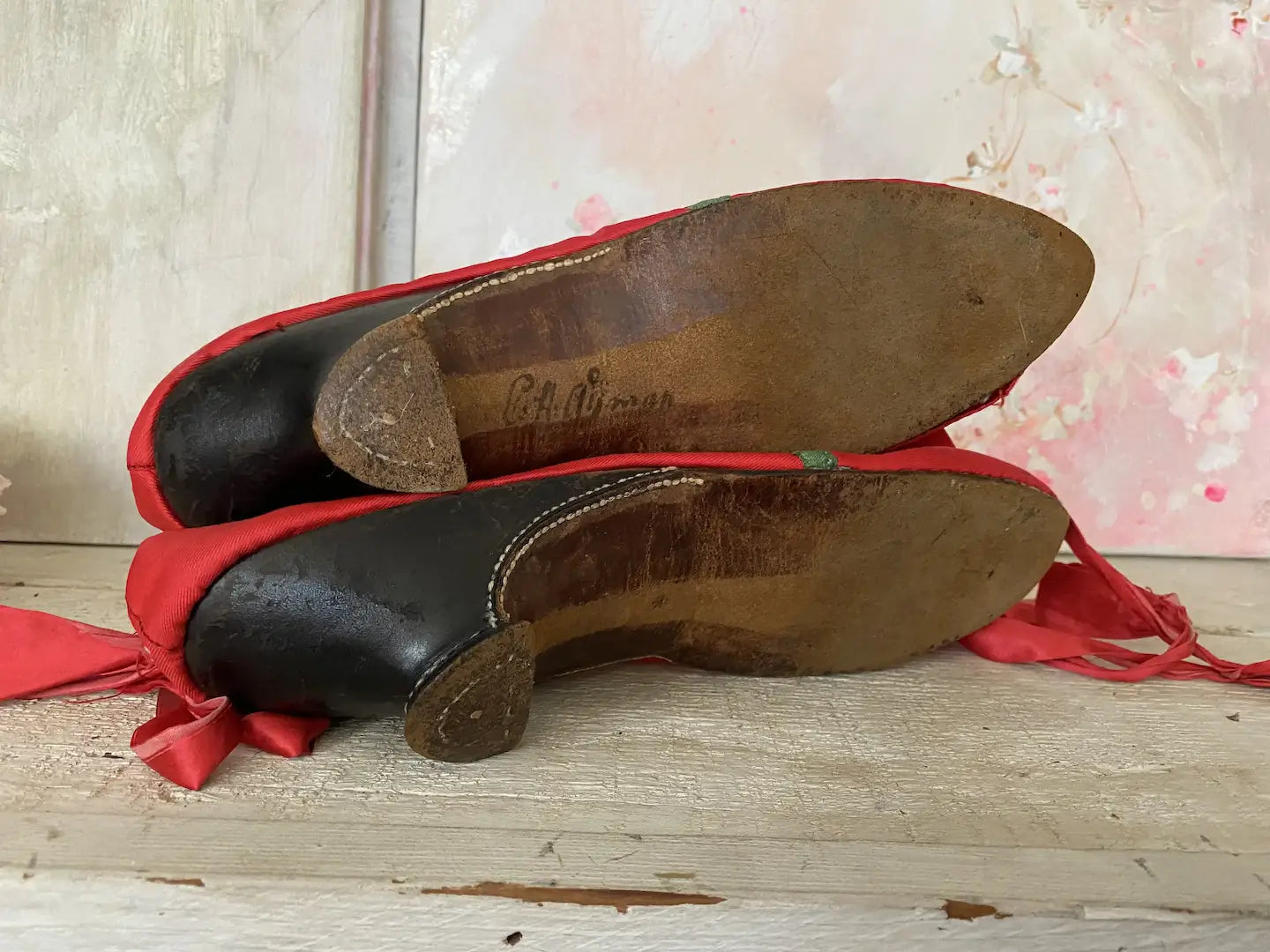 Antique 18th Century 1700s Marie Antoinette Era Red Shoes