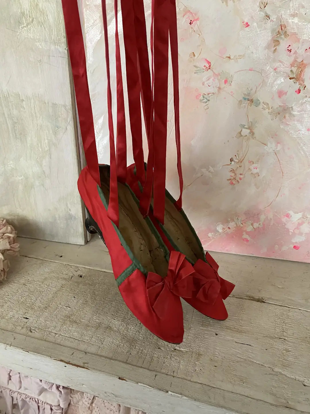 Antique 18th Century 1700s Marie Antoinette Era Red Shoes