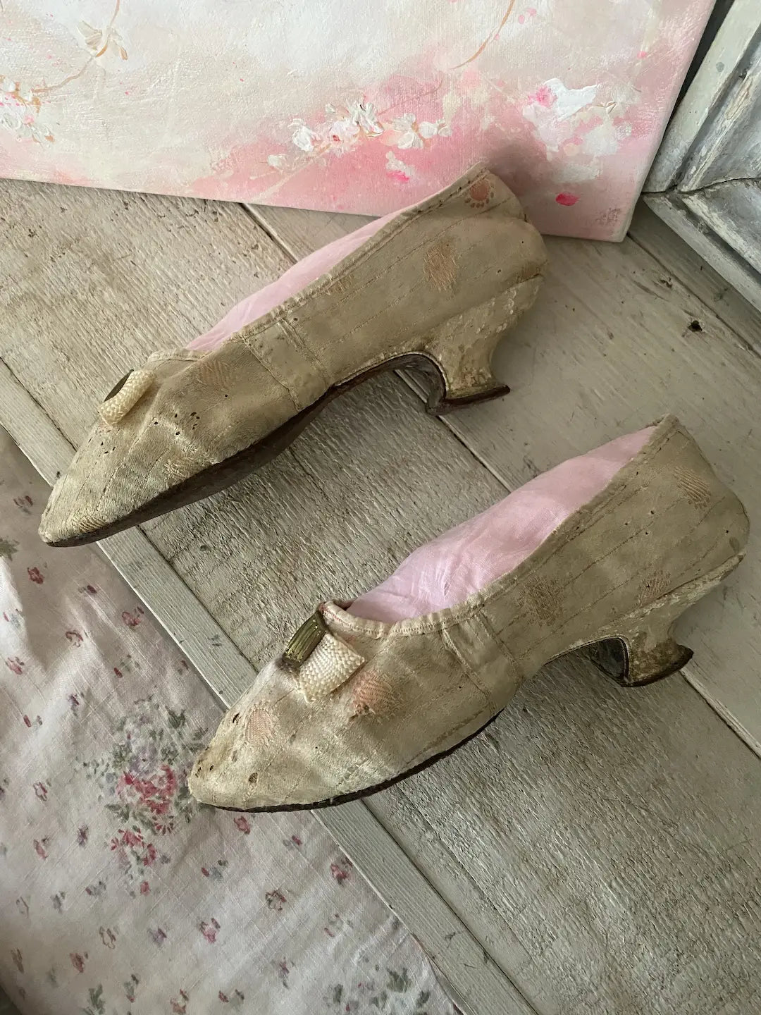 Antique 18th Century Shoes Silk Fabric