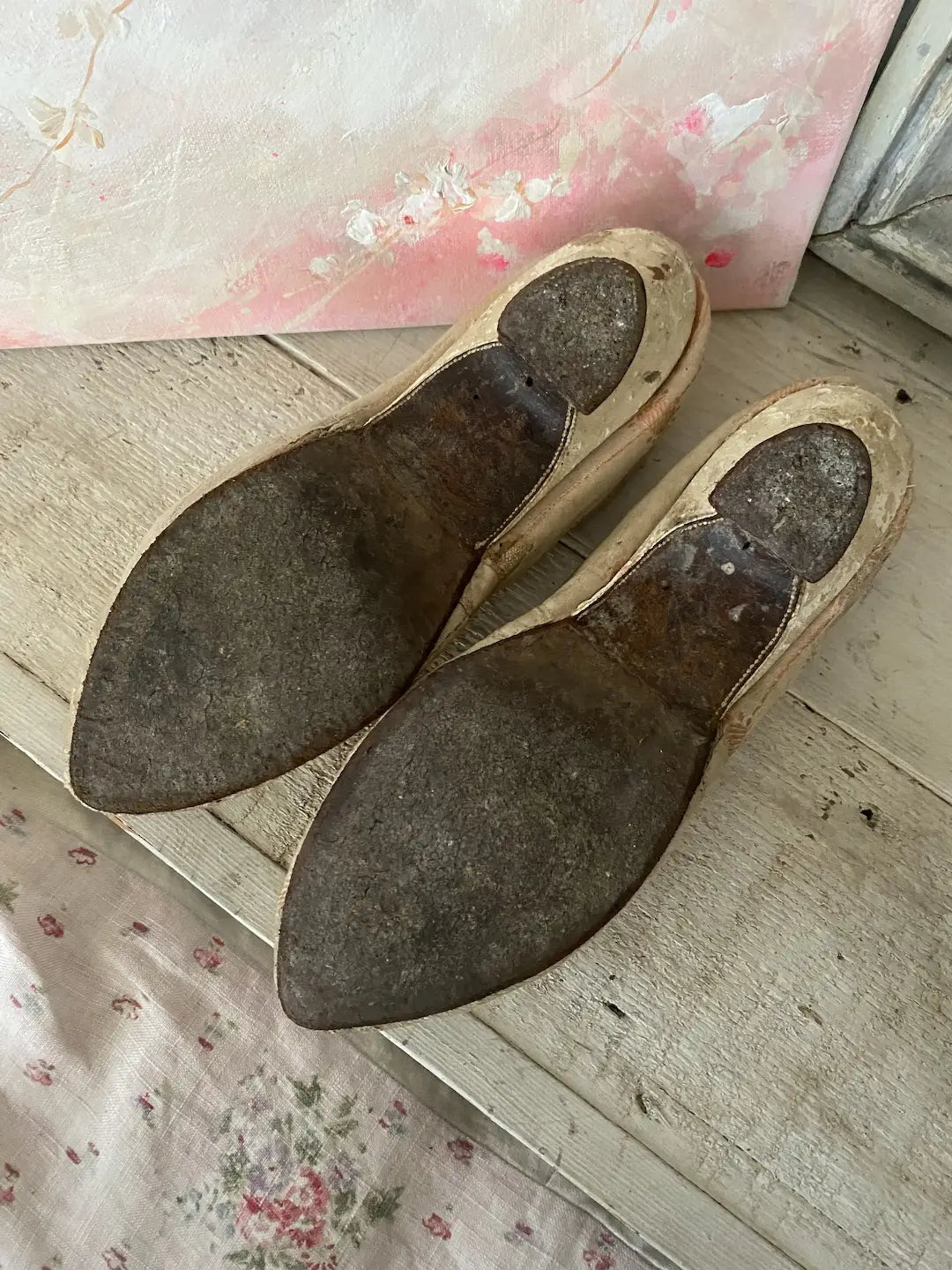 Antique 18th Century Shoes Silk Fabric