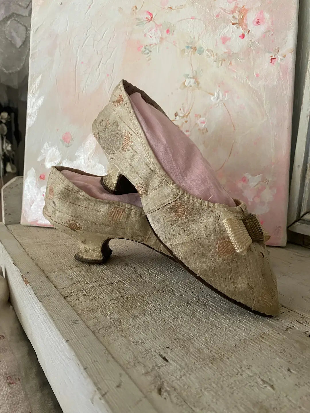 Antique 18th Century Shoes Silk Fabric