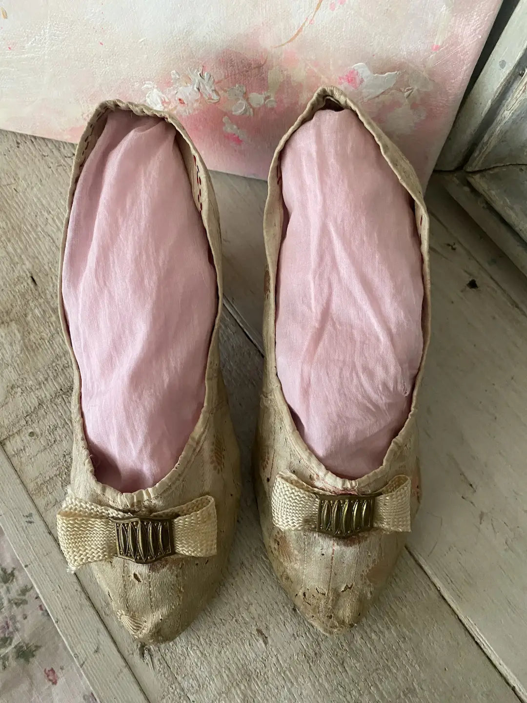 Antique 18th Century Shoes Silk Fabric