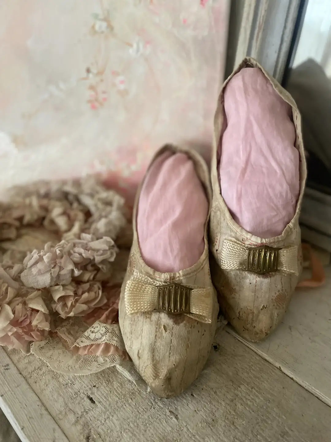 Antique 18th Century Shoes Silk Fabric