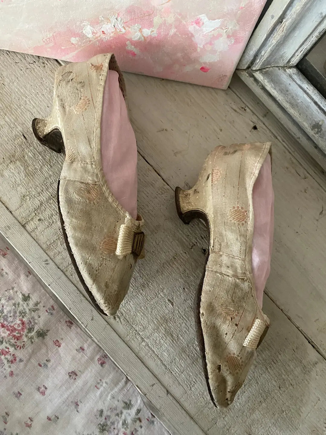 Antique 18th Century Shoes Silk Fabric