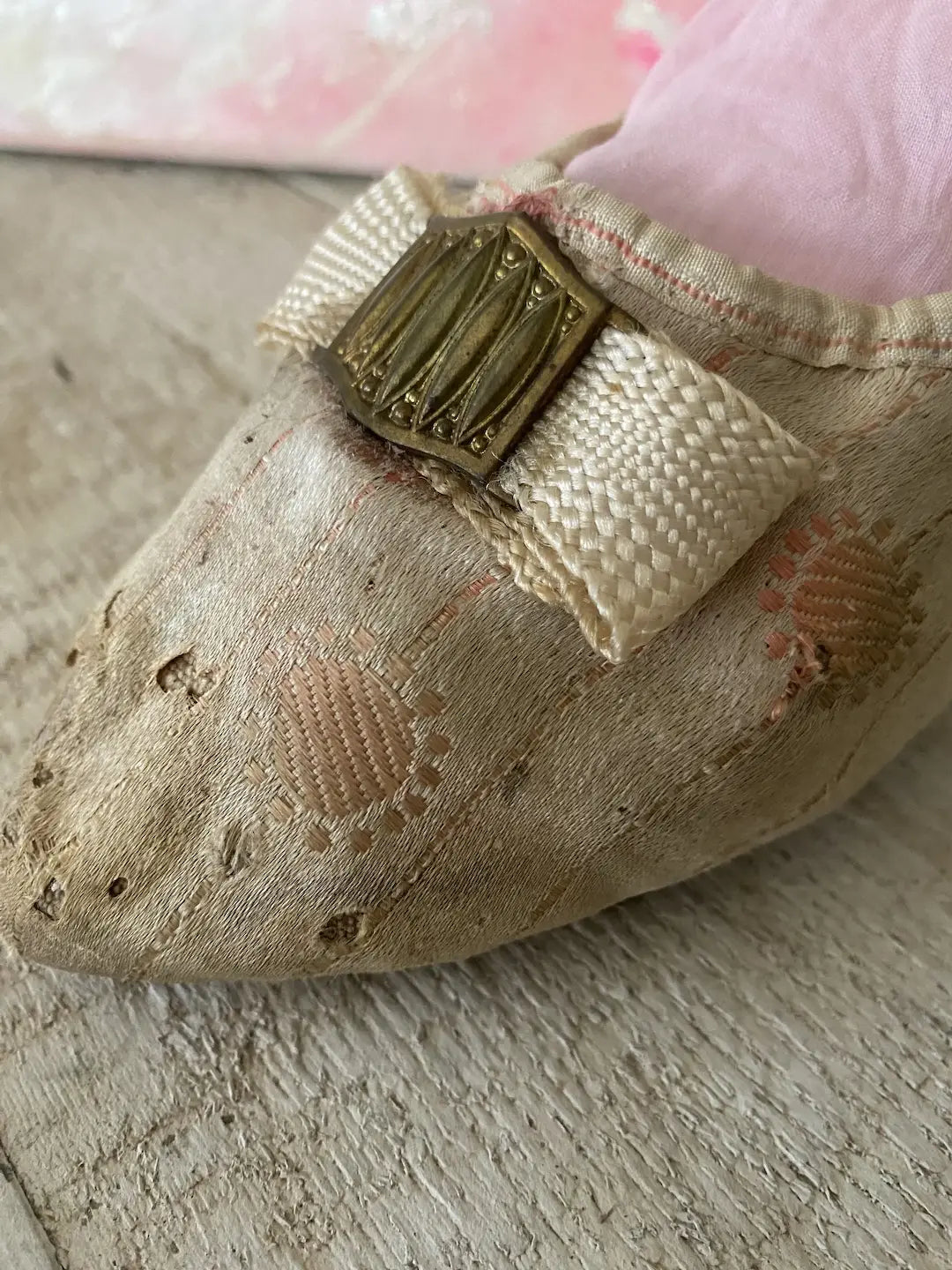 Antique 18th Century Shoes Silk Fabric