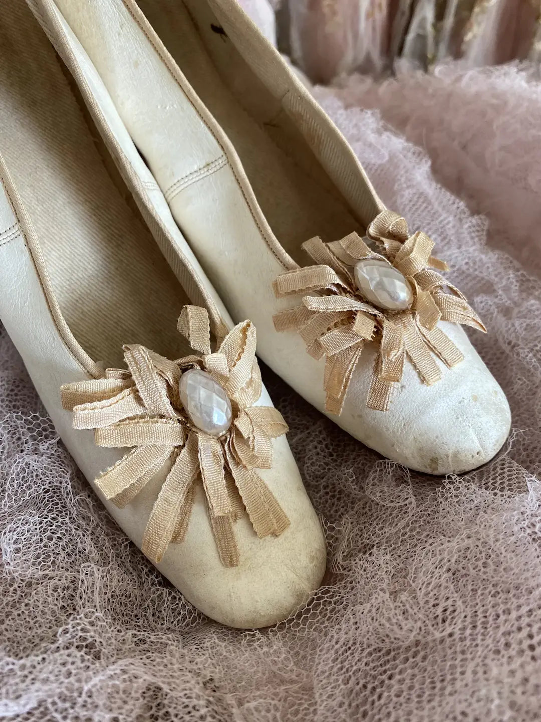 Antique Wedding Shoes Silk Ribbons