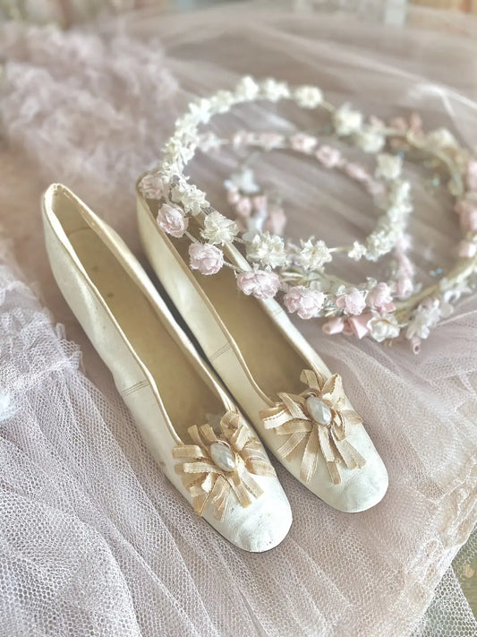 Antique Wedding Shoes Silk Ribbons