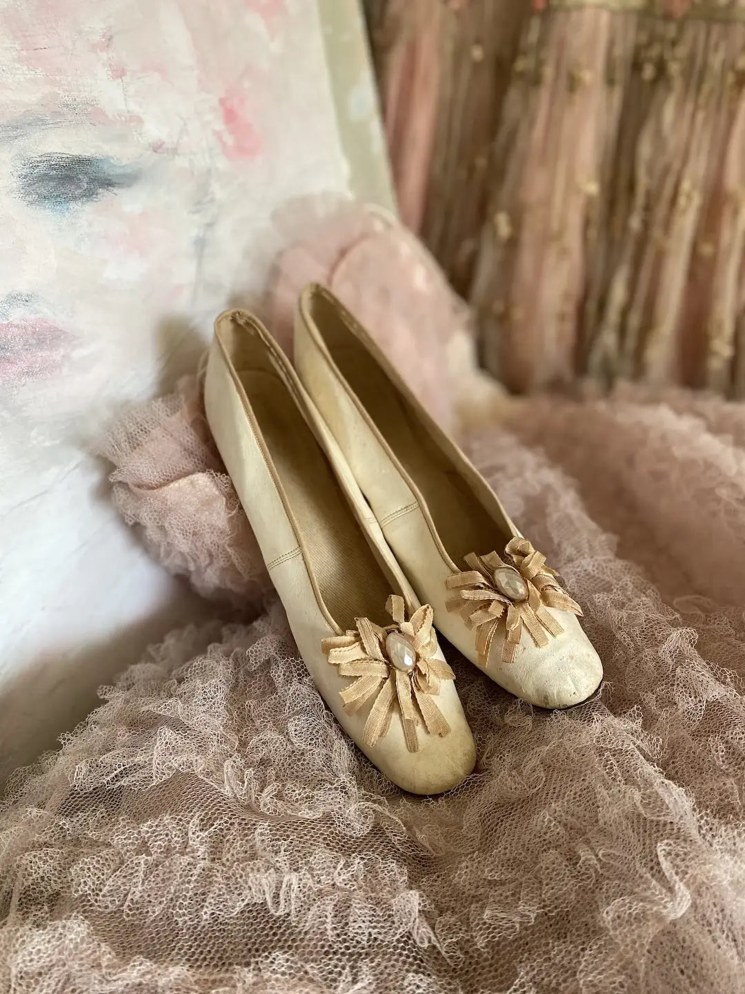 Antique Wedding Shoes Silk Ribbons