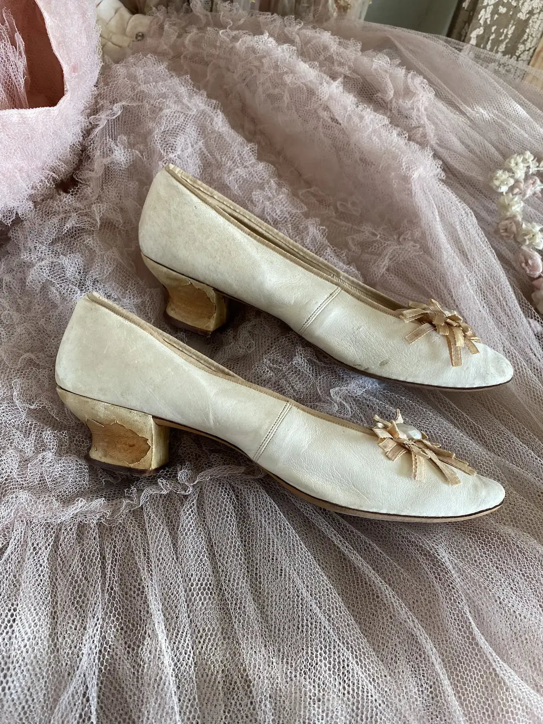 Antique Wedding Shoes Silk Ribbons