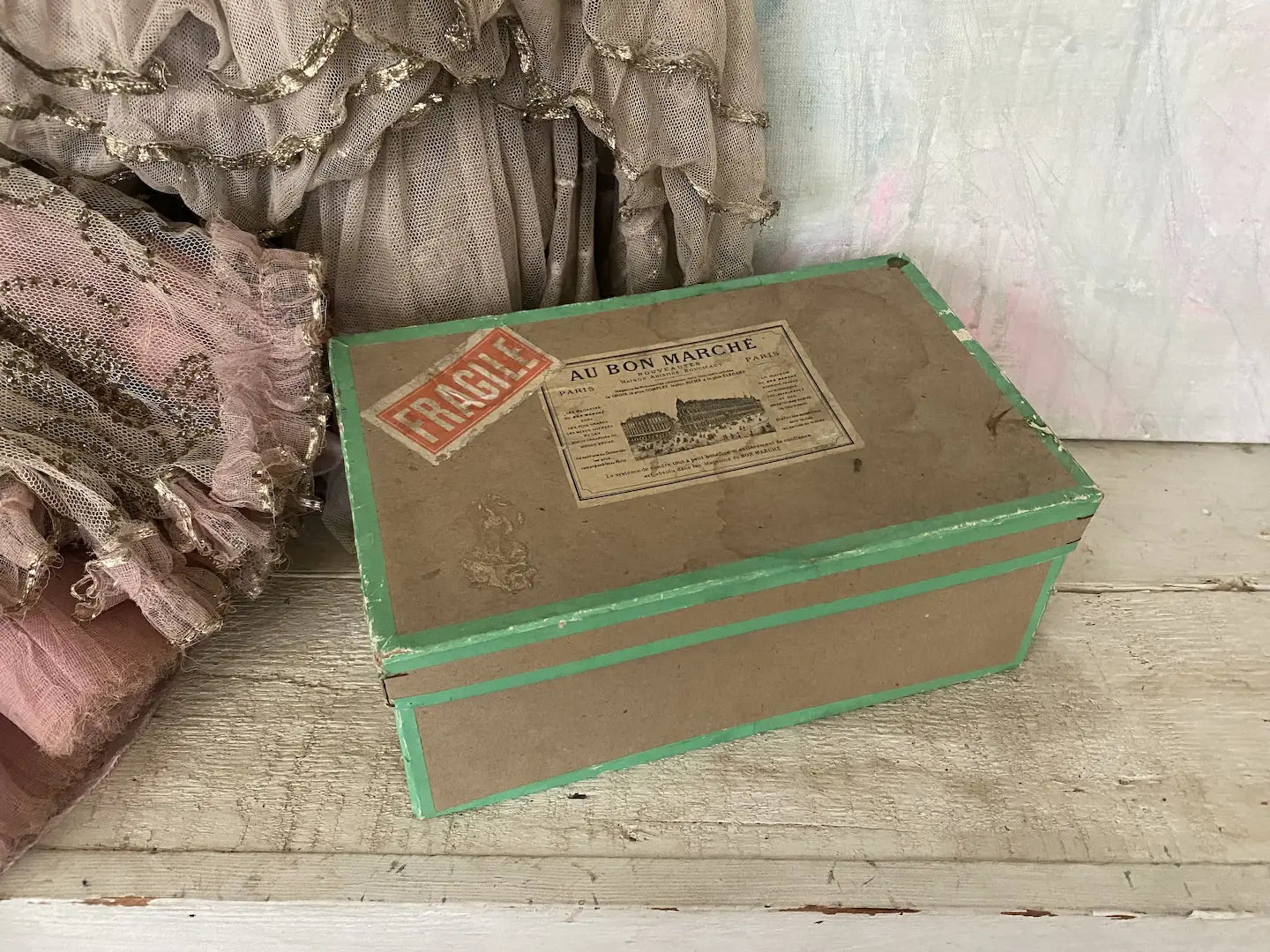 Antique Box French Millinery Flowers Au Bon Marche