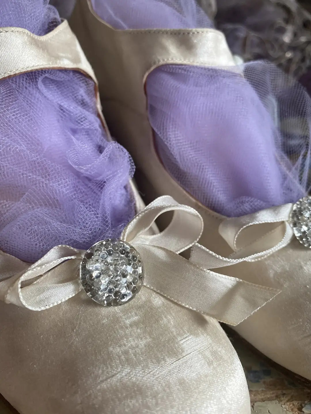 Antique Shoes Glass Bottoms & Silk Bows