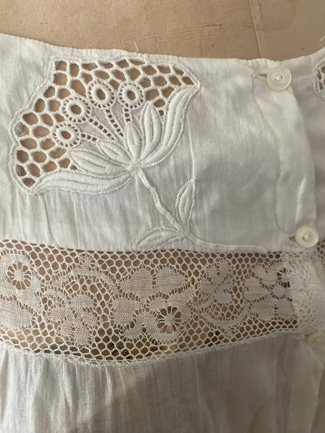 Antique Lingerie Shirt French Lace Corset Tie