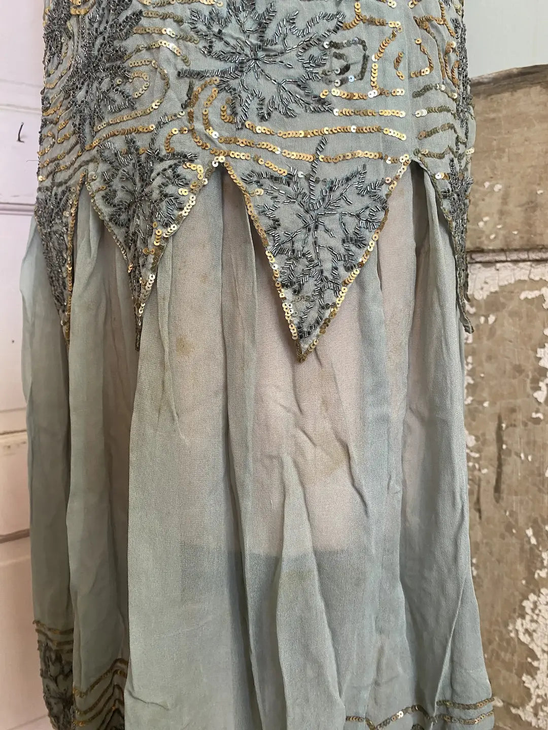 Antique French 1920's Dress Paris Label Blue Silk