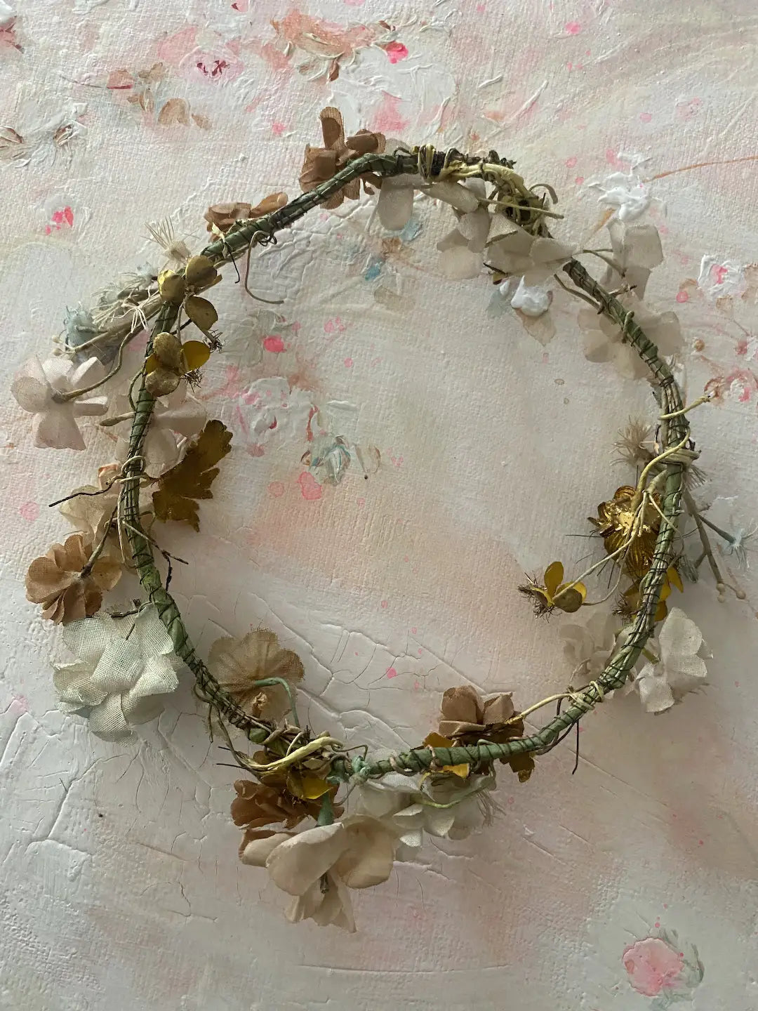 Antique French Bridal Crown Flower Headdress Blue Gold