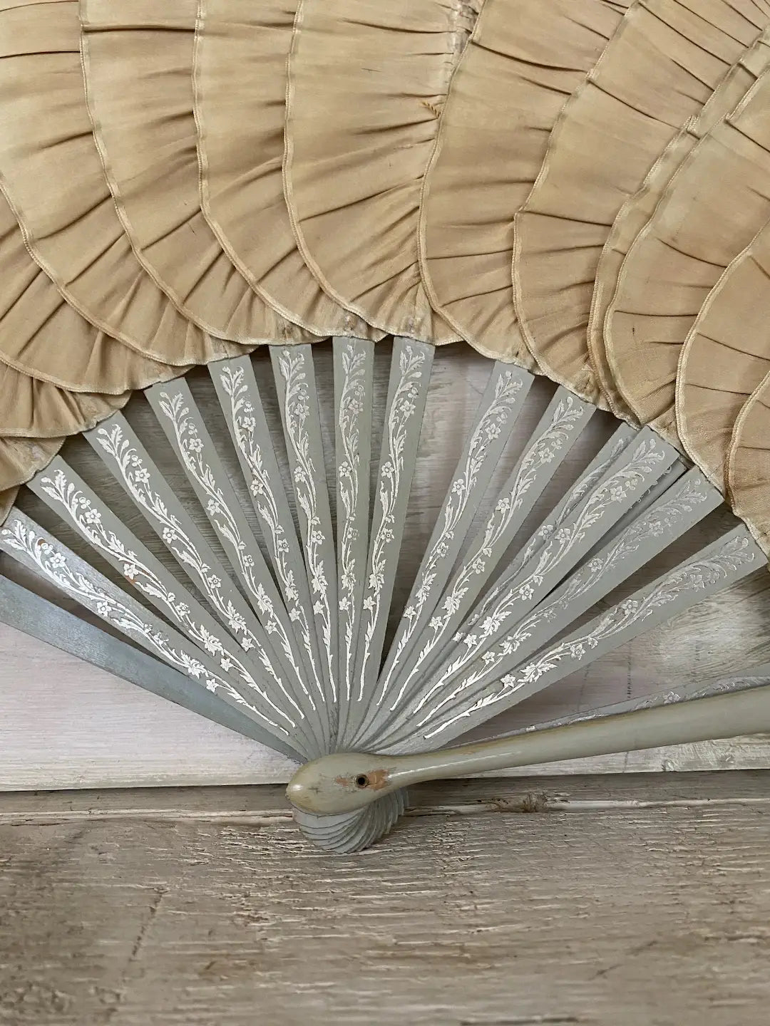 Antique French Deposé Fan Blue Flower Petal