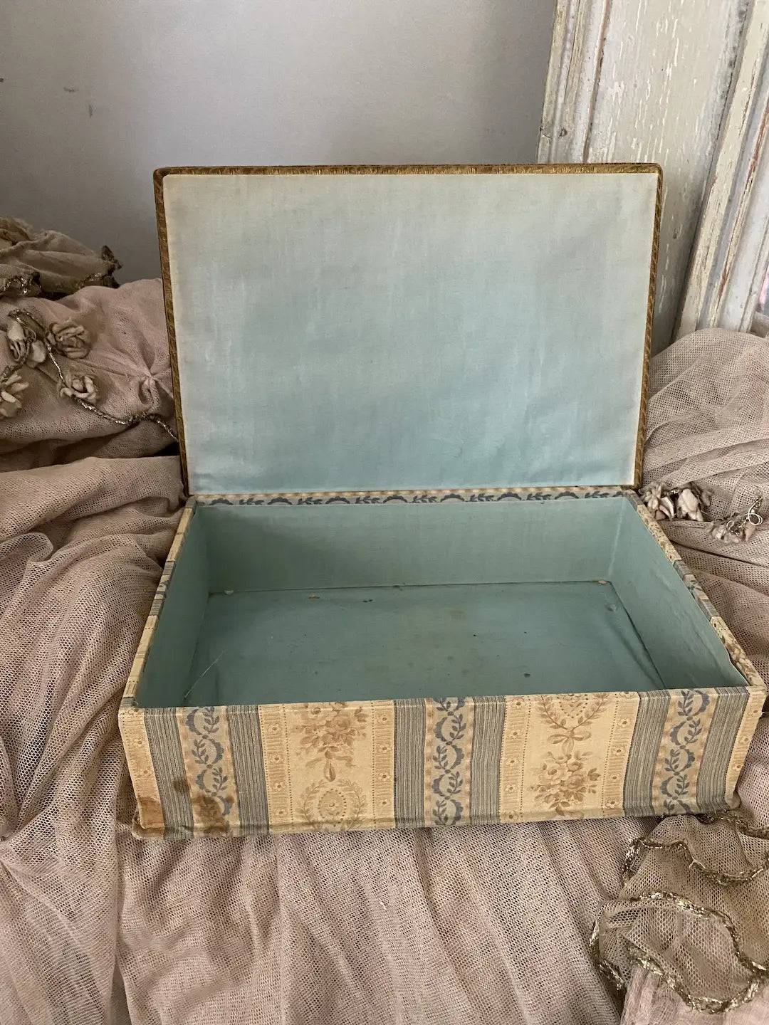 Antique French Fabric Covered Box