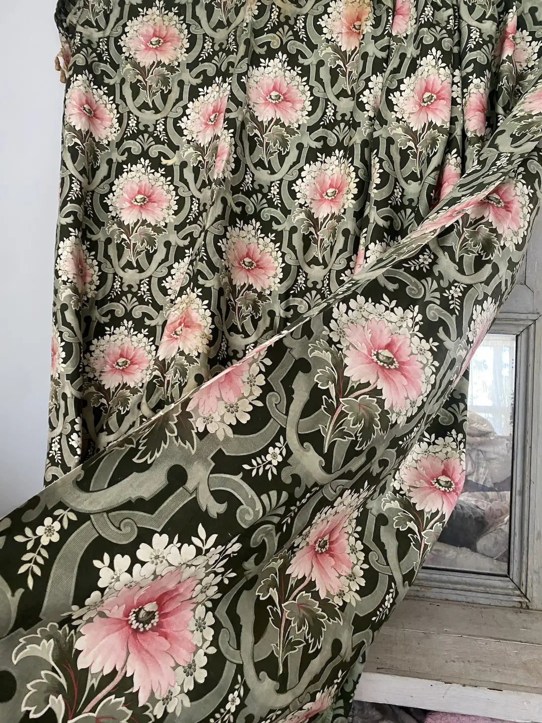 Antique French Fabric Curtain Bed Ciel De Lit Panel Art Nouveau Late 1800s