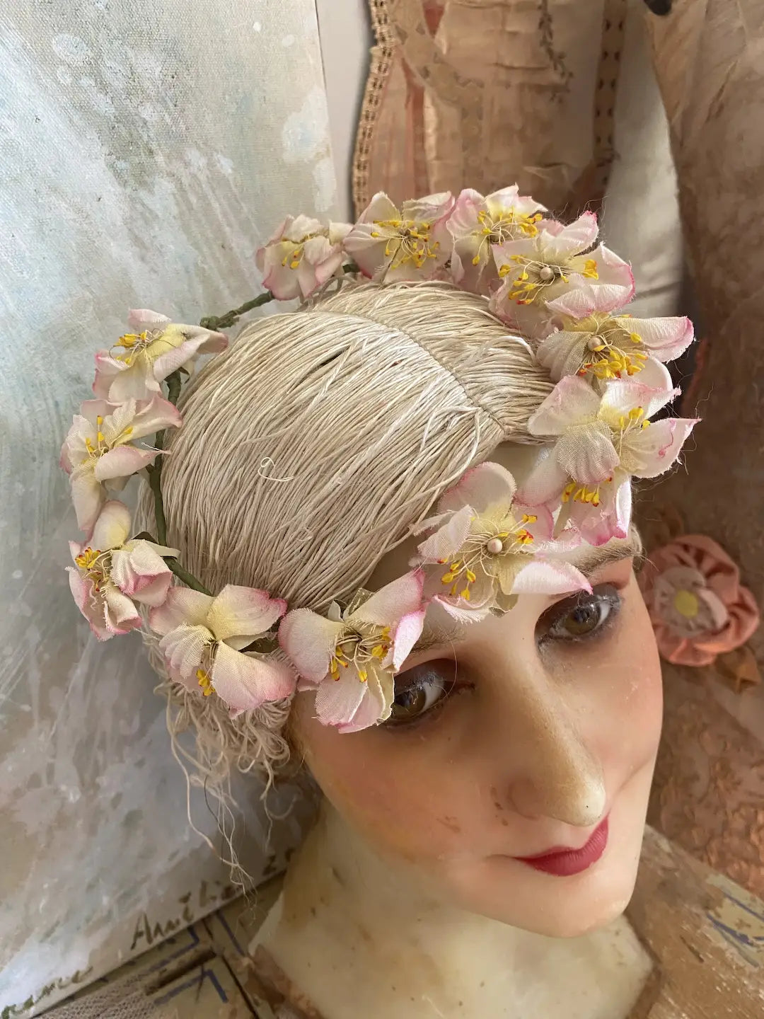 Antique French Flower Crown Ombre Pink White