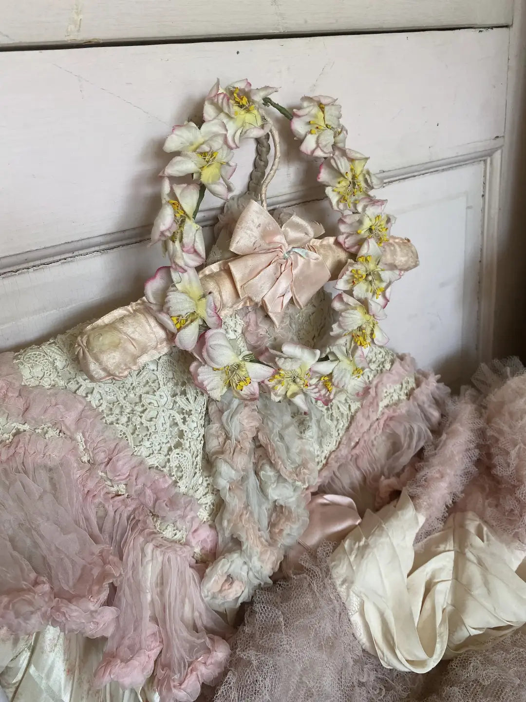 Antique French Flower Crown Ombre Pink White