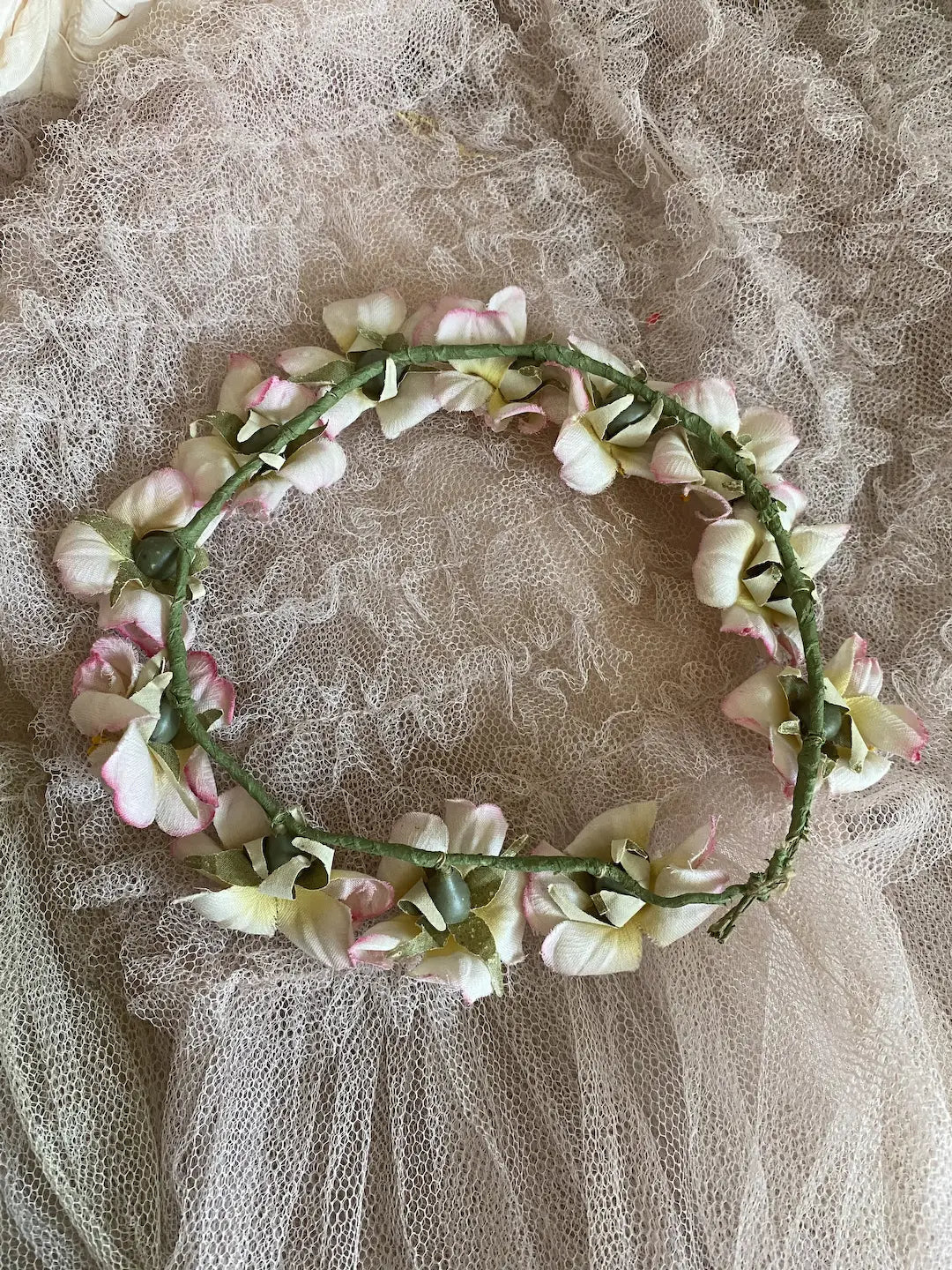 Antique French Flower Crown Ombre Pink White