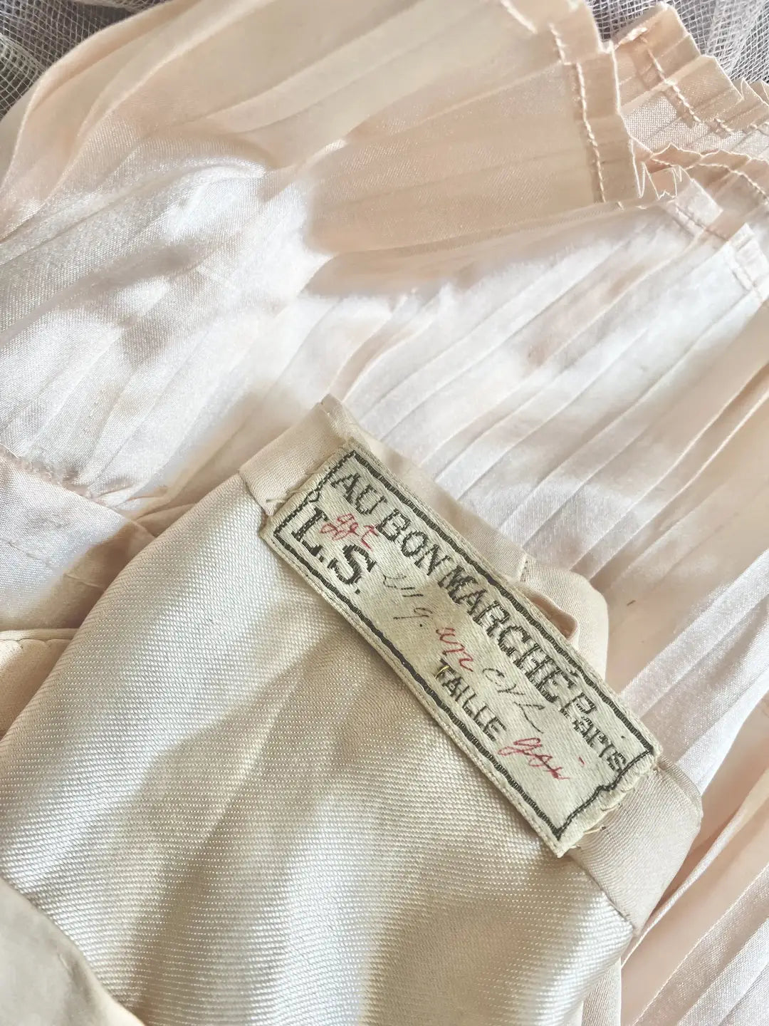 Antique French Au Bon Marche PARIS Petticoat Skirt Pink Silk