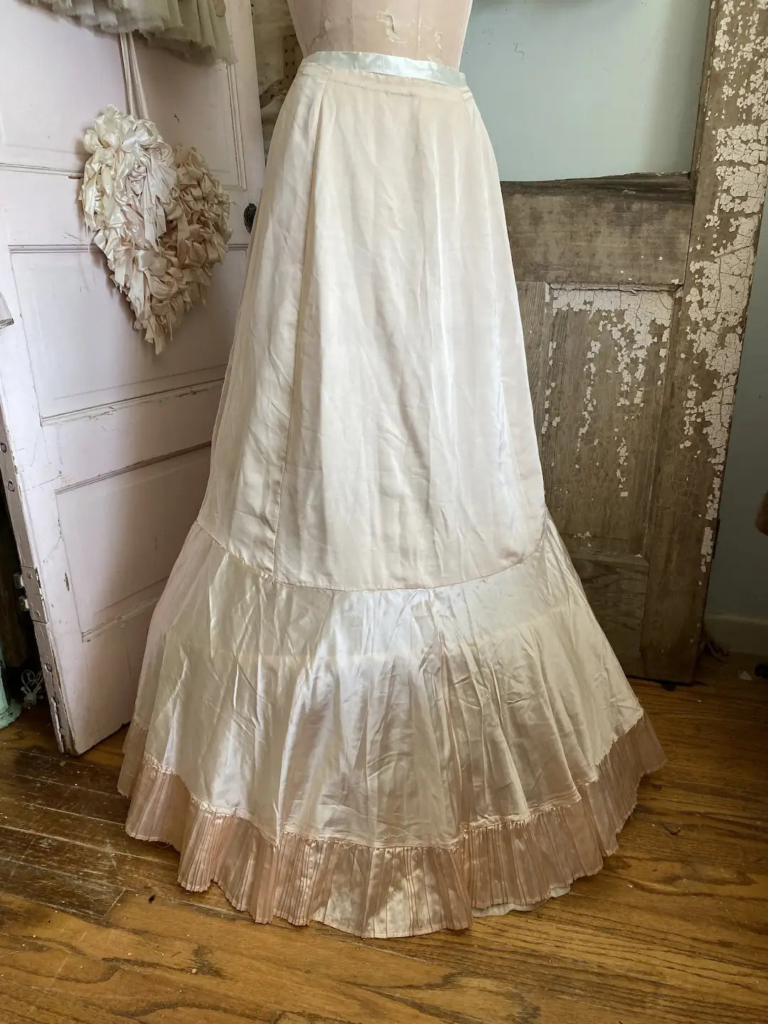 Antique French Au Bon Marche PARIS Petticoat Skirt Pink Silk