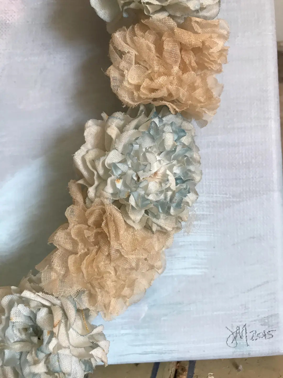 Antique French Millinery Flower Wreath Garland Blue Cream