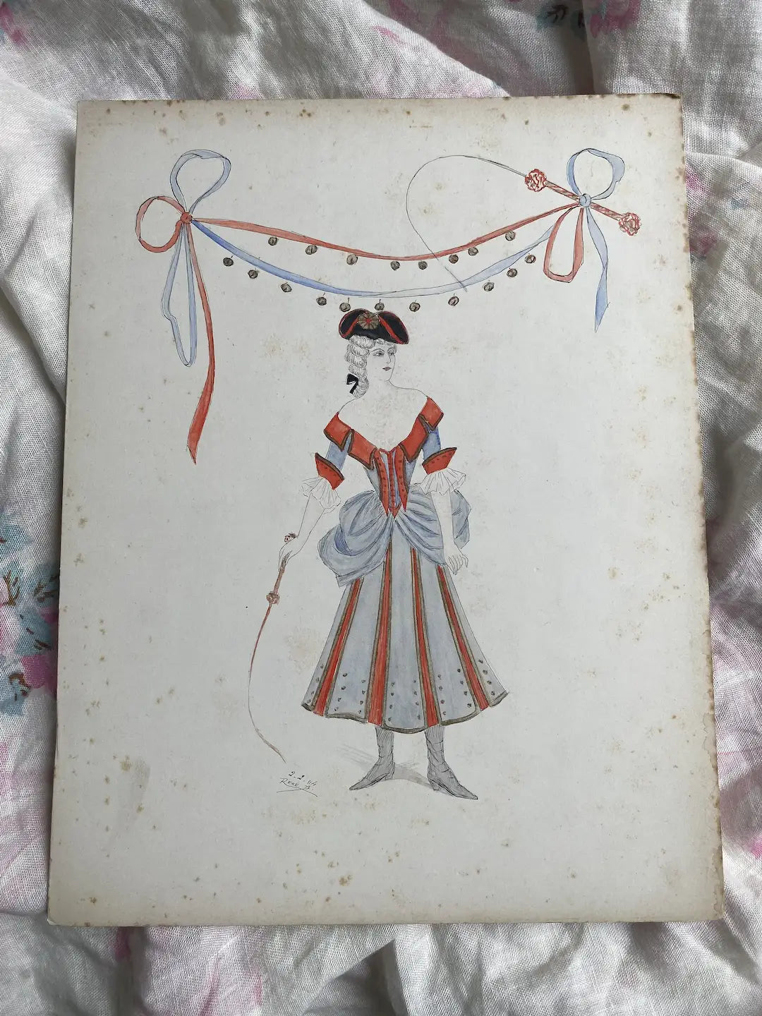 Antique 1904 French Fashion Costume Sketch