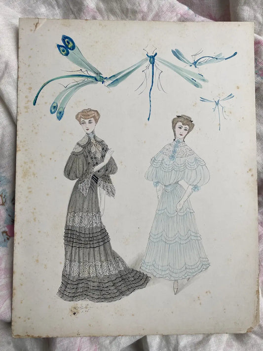 Antique 1904 French Fashion Costume Sketch