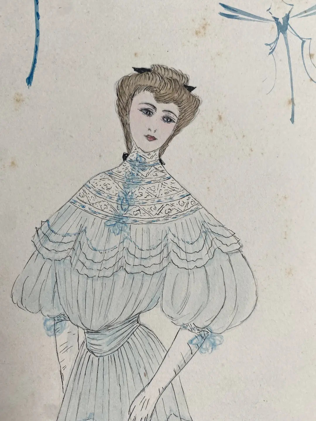 Antique 1904 French Fashion Costume Sketch