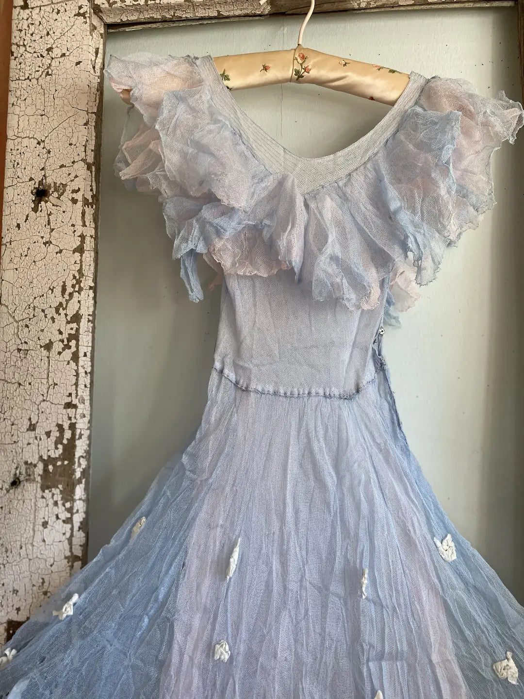 Antique Pink Blue Net Lace Dress Ballet Costume