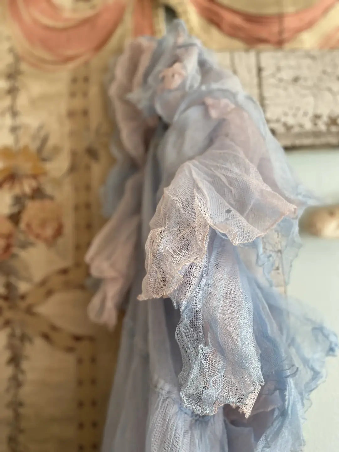 Antique Pink Blue Net Lace Dress Ballet Costume