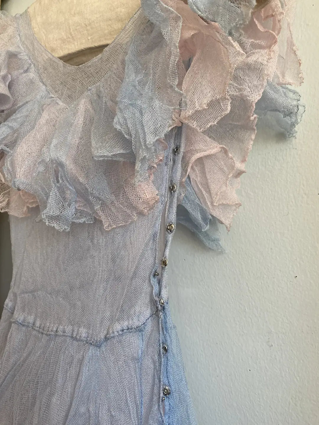 Antique Pink Blue Net Lace Dress Ballet Costume