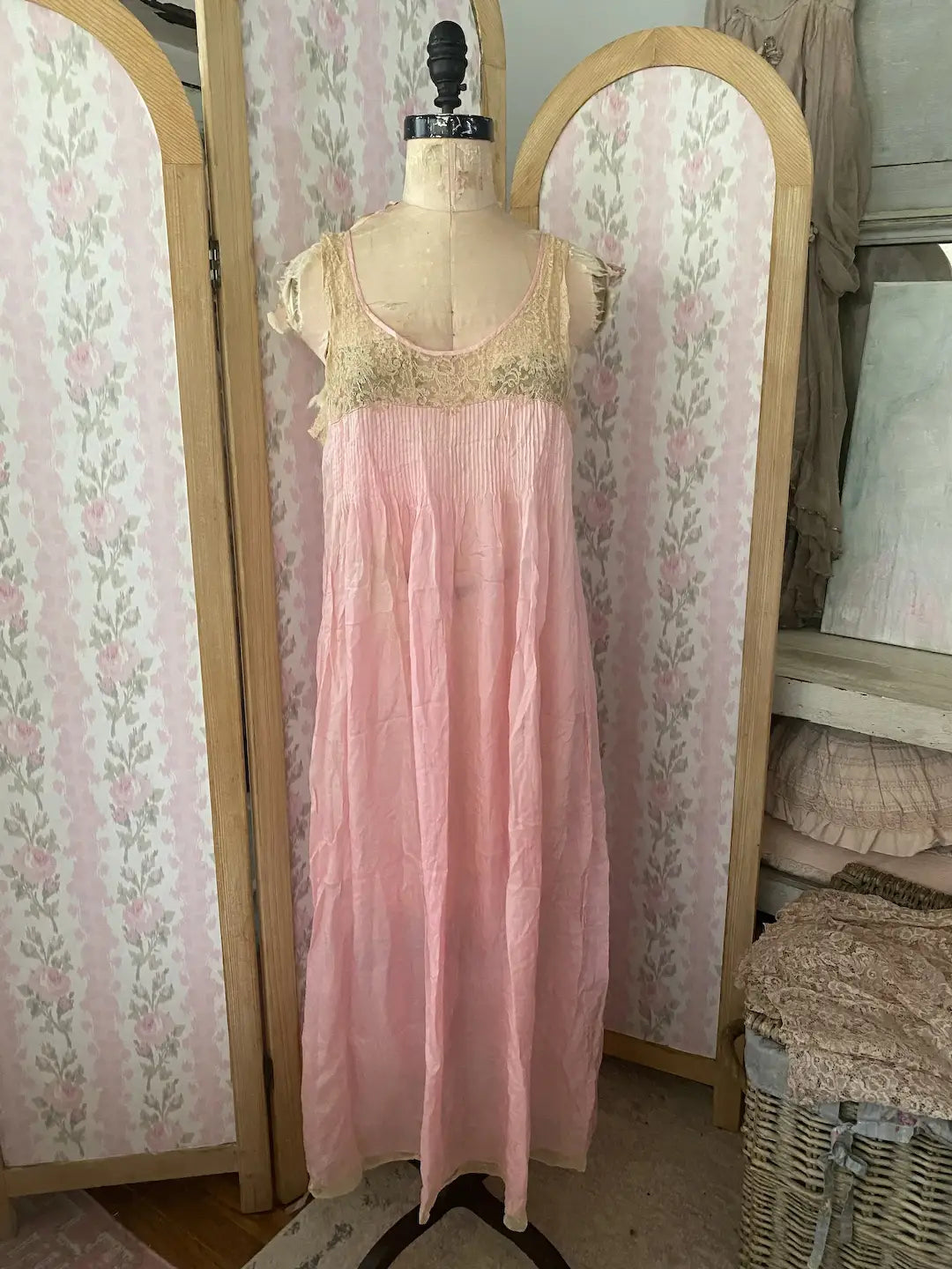 Antique Pink Silk Slip Nightgown