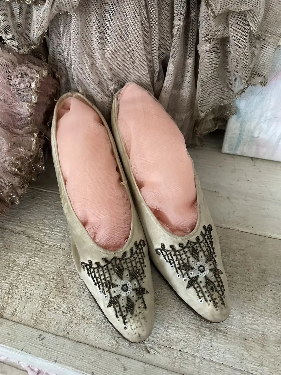 Antique Silk Beaded Sequin Bridal Shoes