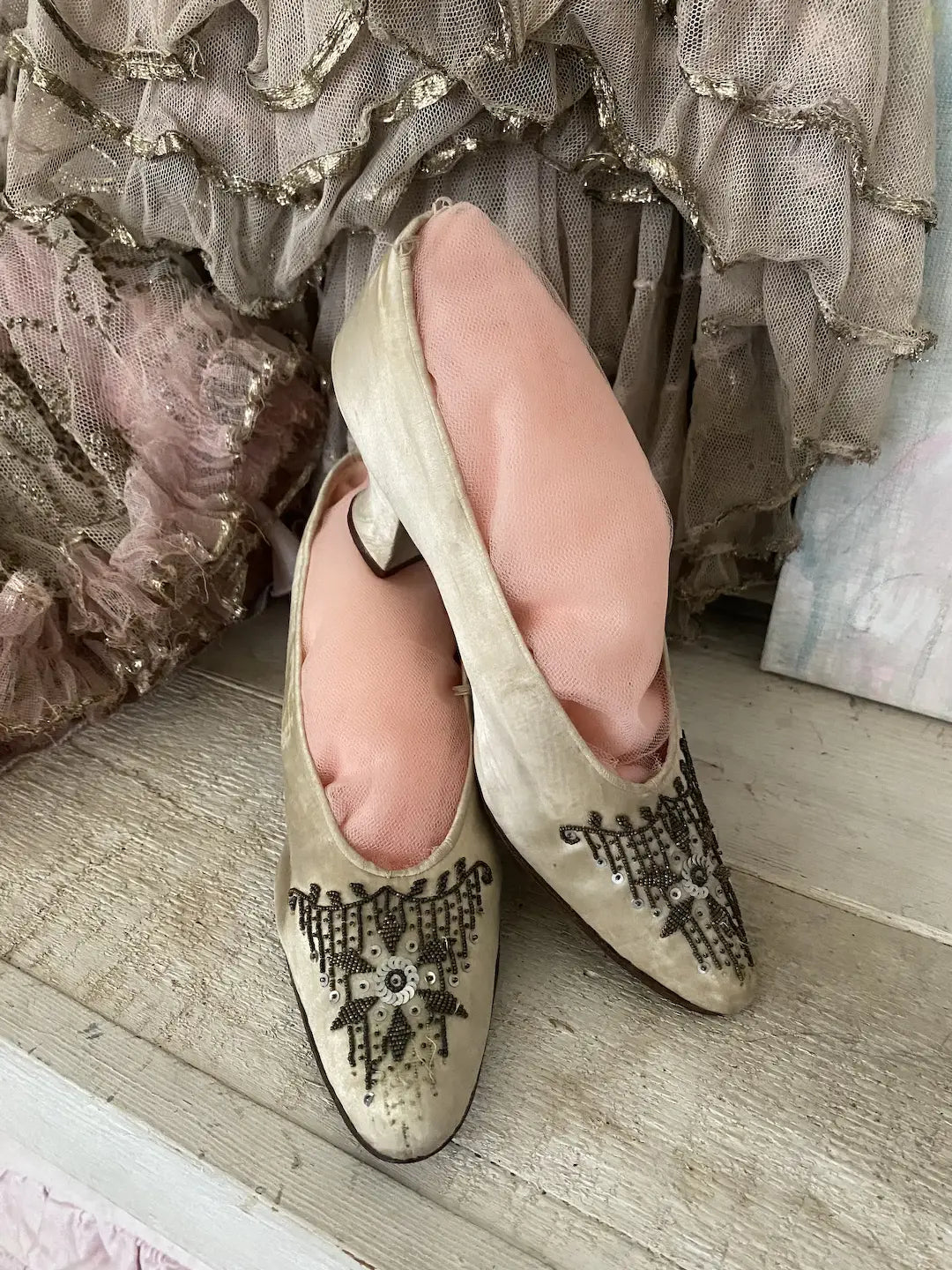 Antique Silk Beaded Sequin Bridal Shoes