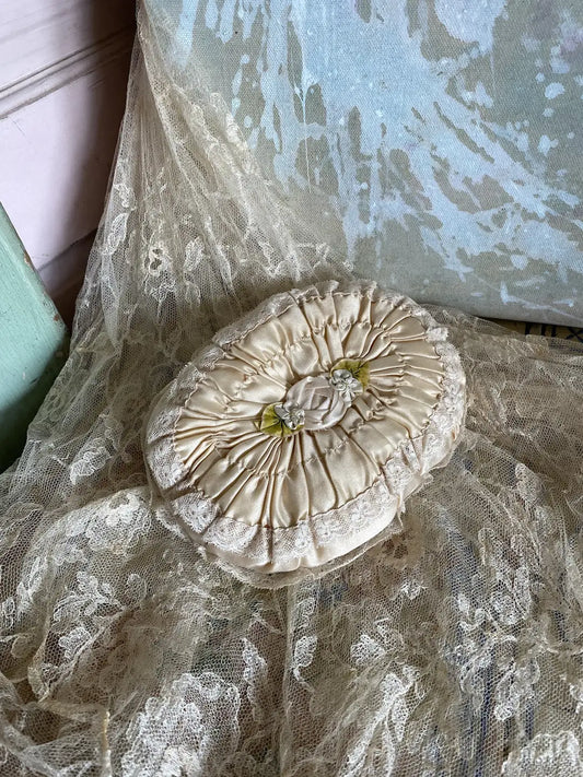 Antique Silk Ribbonwork Lace Cushion Pillow